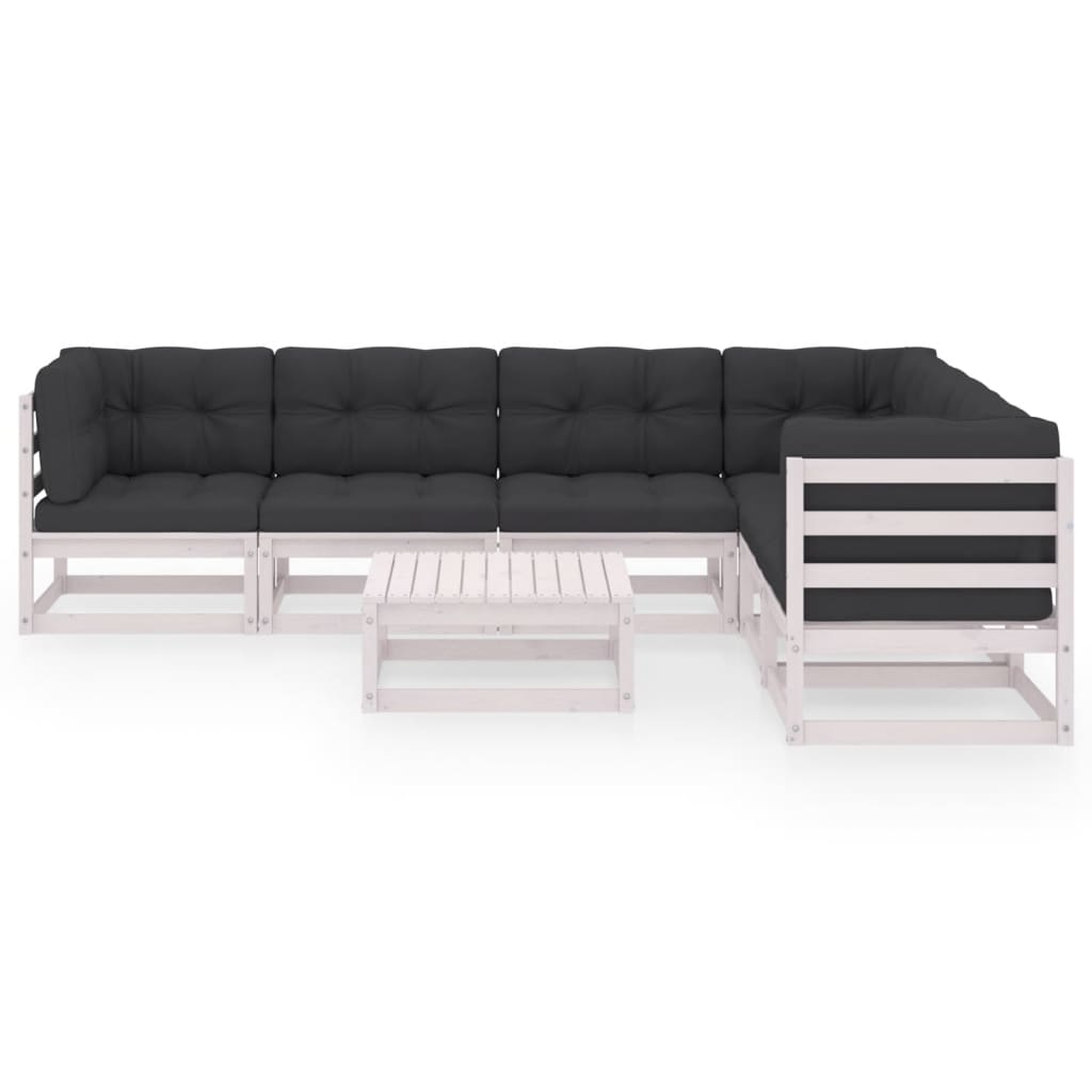 

vidaXL 7-delige Loungeset met kussens massief grenenhout wit