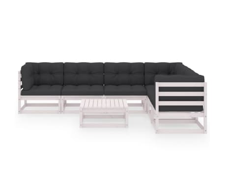 vidaXL 7 pcs conj. lounge de jardim c/ almofadões pinho maciço branco