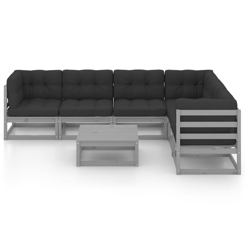 vidaXL 7-tlg. Garten-Lounge-Set mit Kissen Grau Massivholz Kiefer