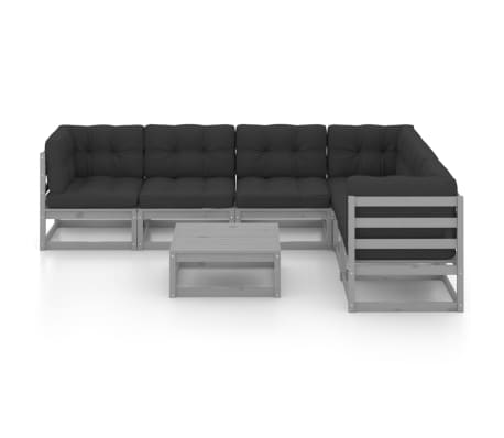 vidaXL Sodo komplektas su pagalvėlėmis, 7 dalių, pilkas, pu&scaron;is