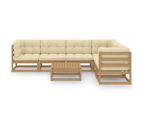 vidaXL Sodo komplektas su pagalvėlėmis, 7 dalių, medaus rudas, pu&scaron;is