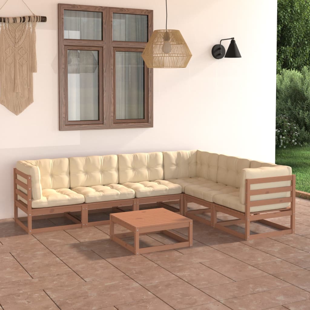 vidaXL 7-tlg Garten-Lounge-Set mit Kissen Honigbraun Massivholz Kiefer