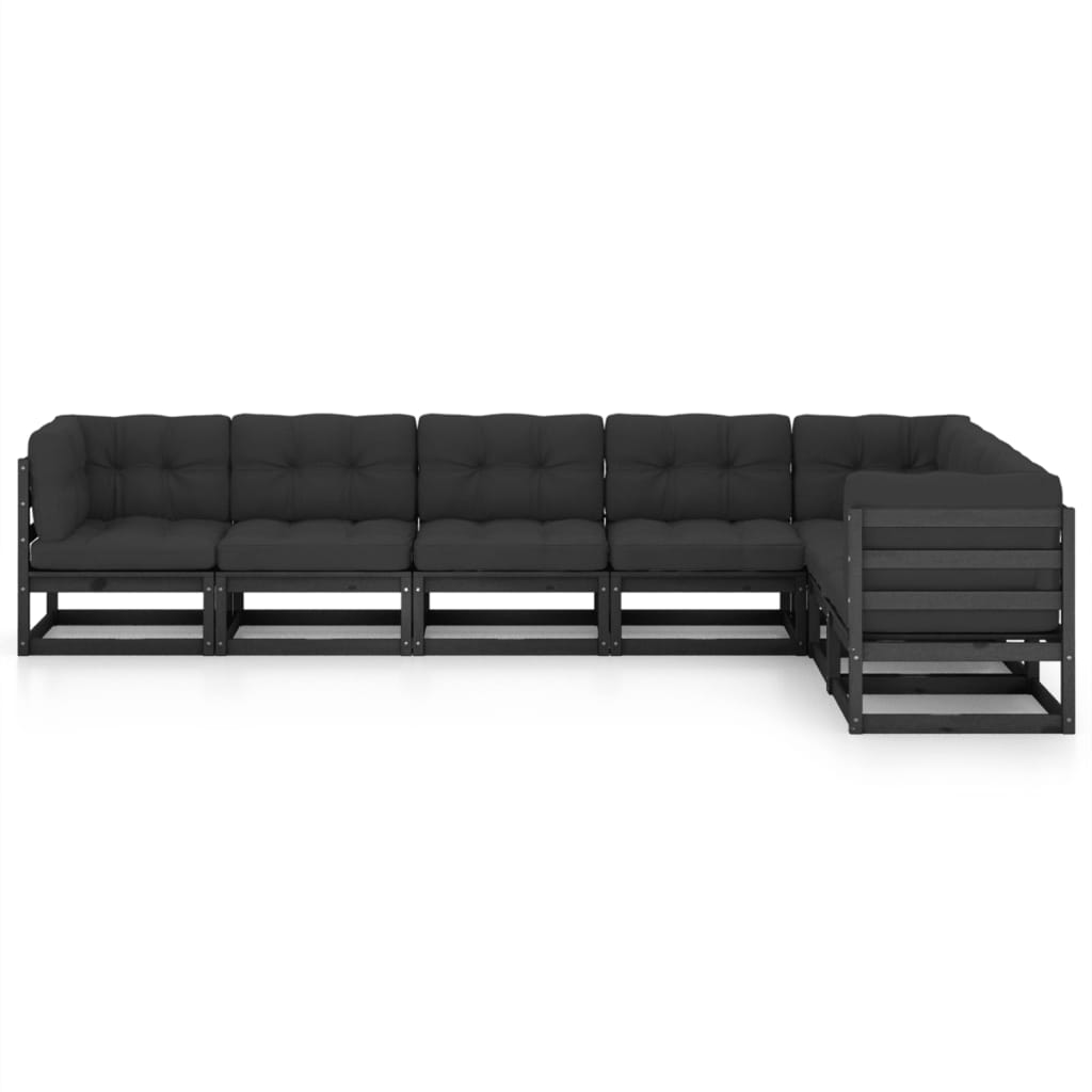 

vidaXL 7-delige Loungeset met kussens massief grenenhout zwart