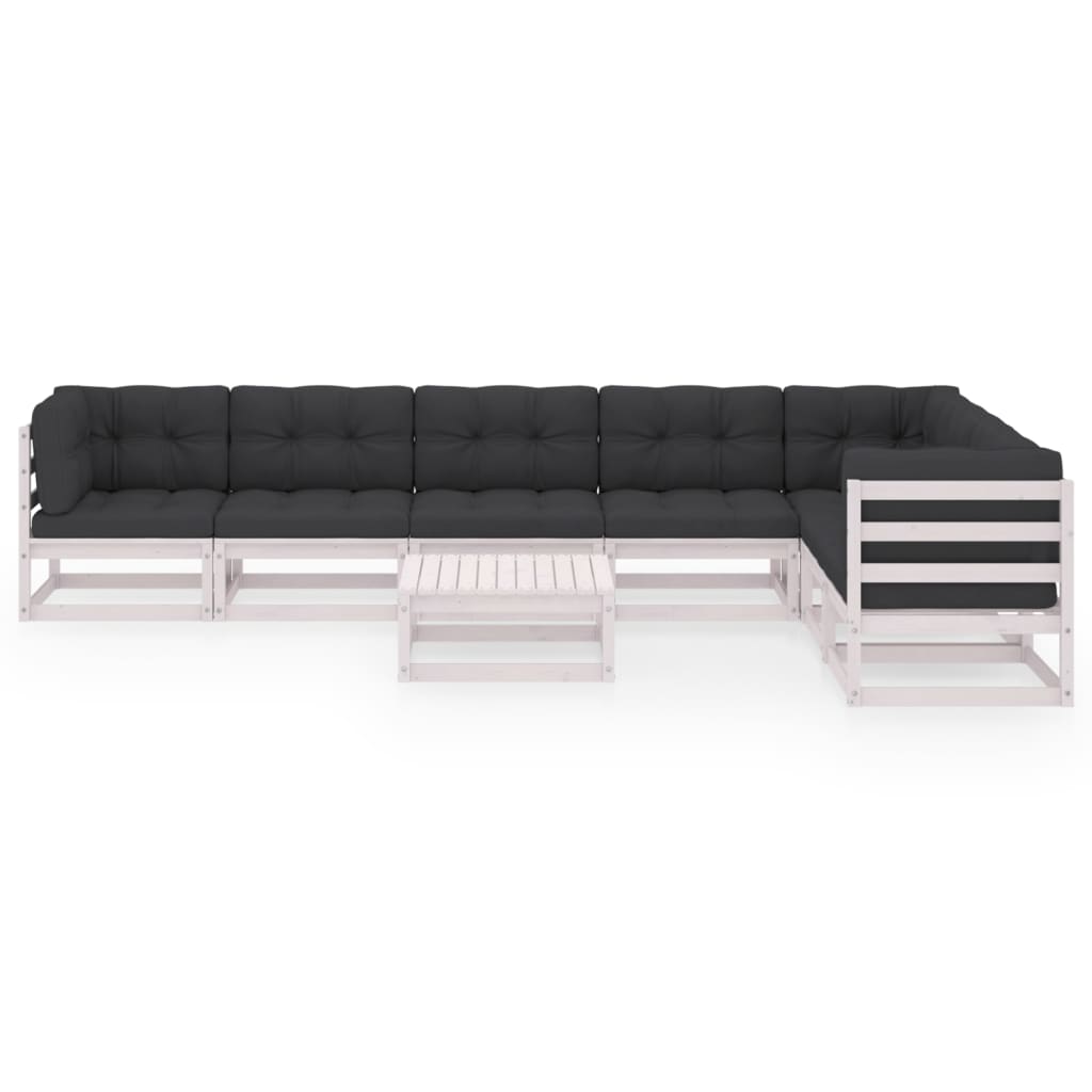 vidaXL 8-delige Loungeset met kussens massief grenenhout wit afbeelding