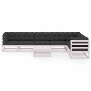 vidaXL عدد 8 قطع طقم جلسة حديقة مع وسائد خشب صنوبر صلب أبيض