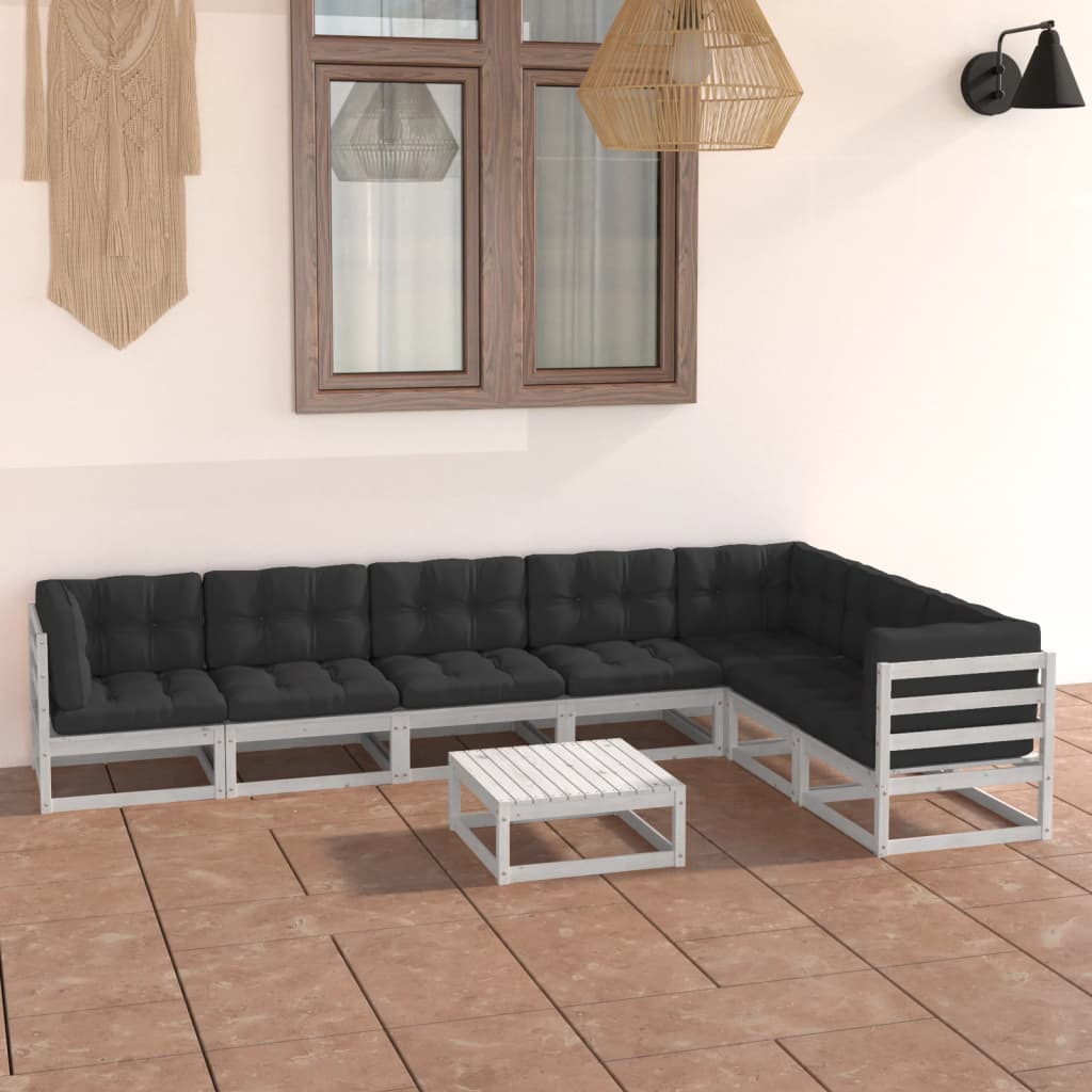 vidaXL 8-tlg. Garten-Lounge-Set mit Kissen Weiß Massivholz Kiefer