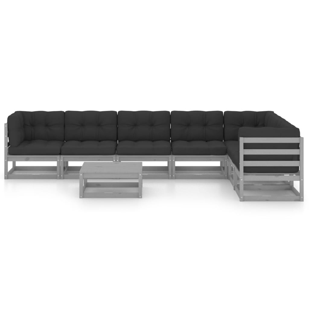 

vidaXL 8-delige Loungeset met kussens massief grenenhout grijs
