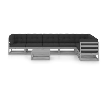 vidaXL 8-tlg. Garten-Lounge-Set mit Kissen Grau Massivholz Kiefer