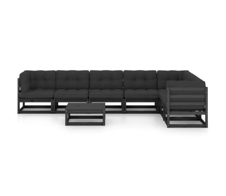 vidaXL 8-delige Loungeset met kussens massief grenenhout zwart