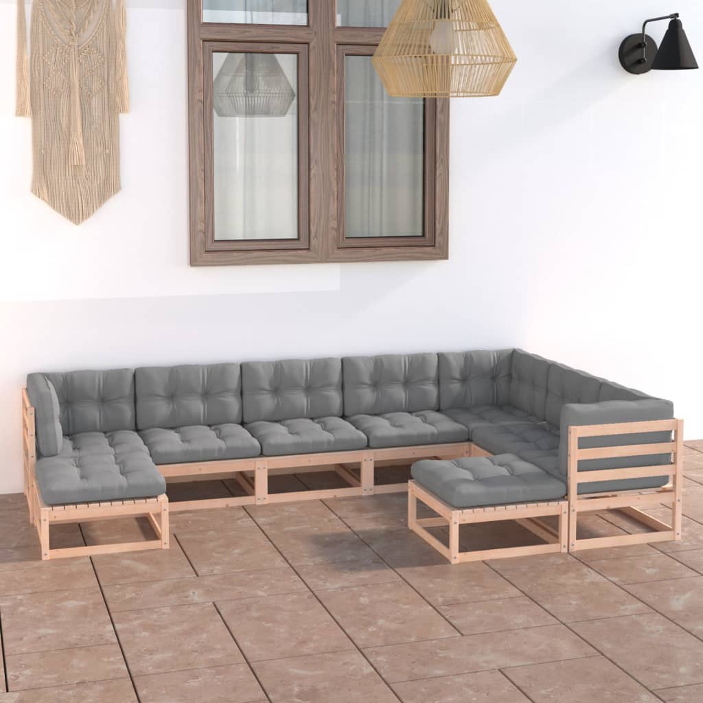 vidaXL 9-tlg. Garten-Lounge-Set mit Kissen Massivholz Kiefer