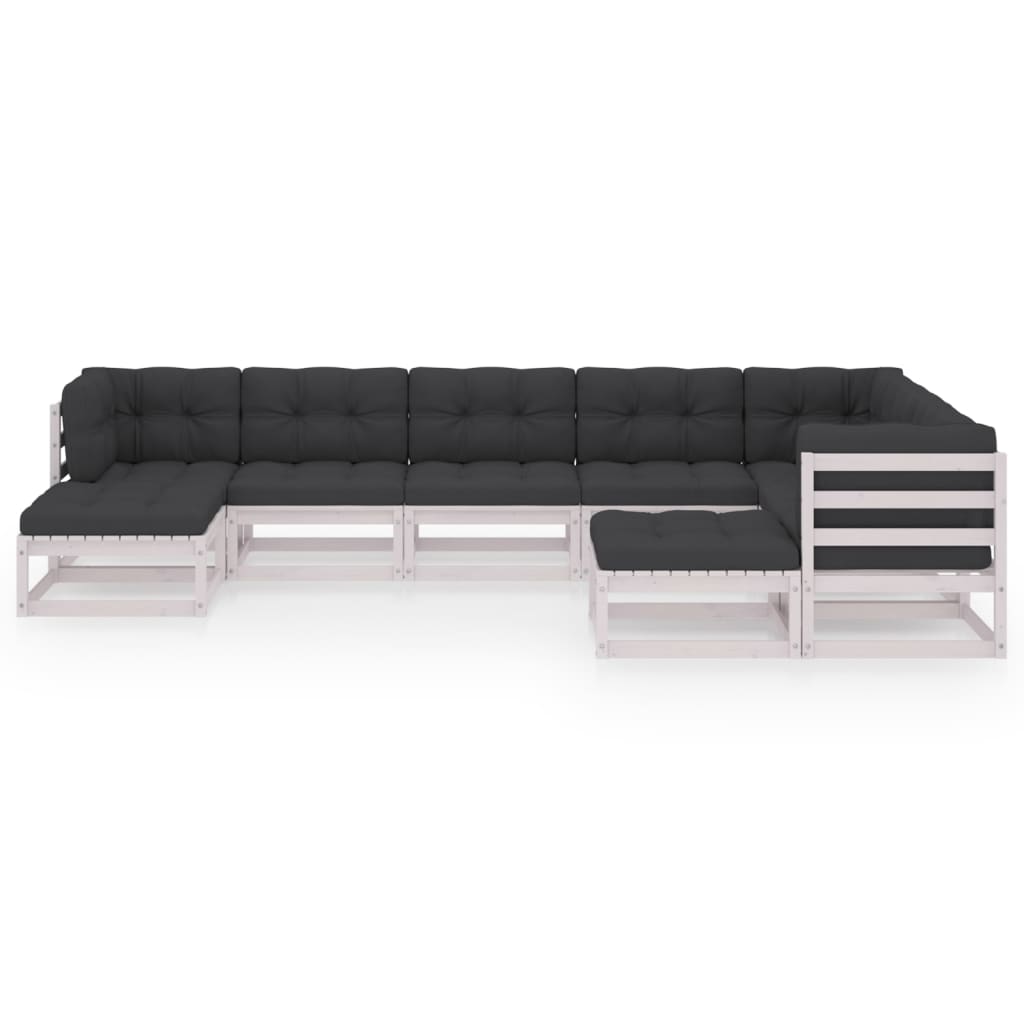 

vidaXL 9-delige Loungeset met kussens massief grenenhout wit