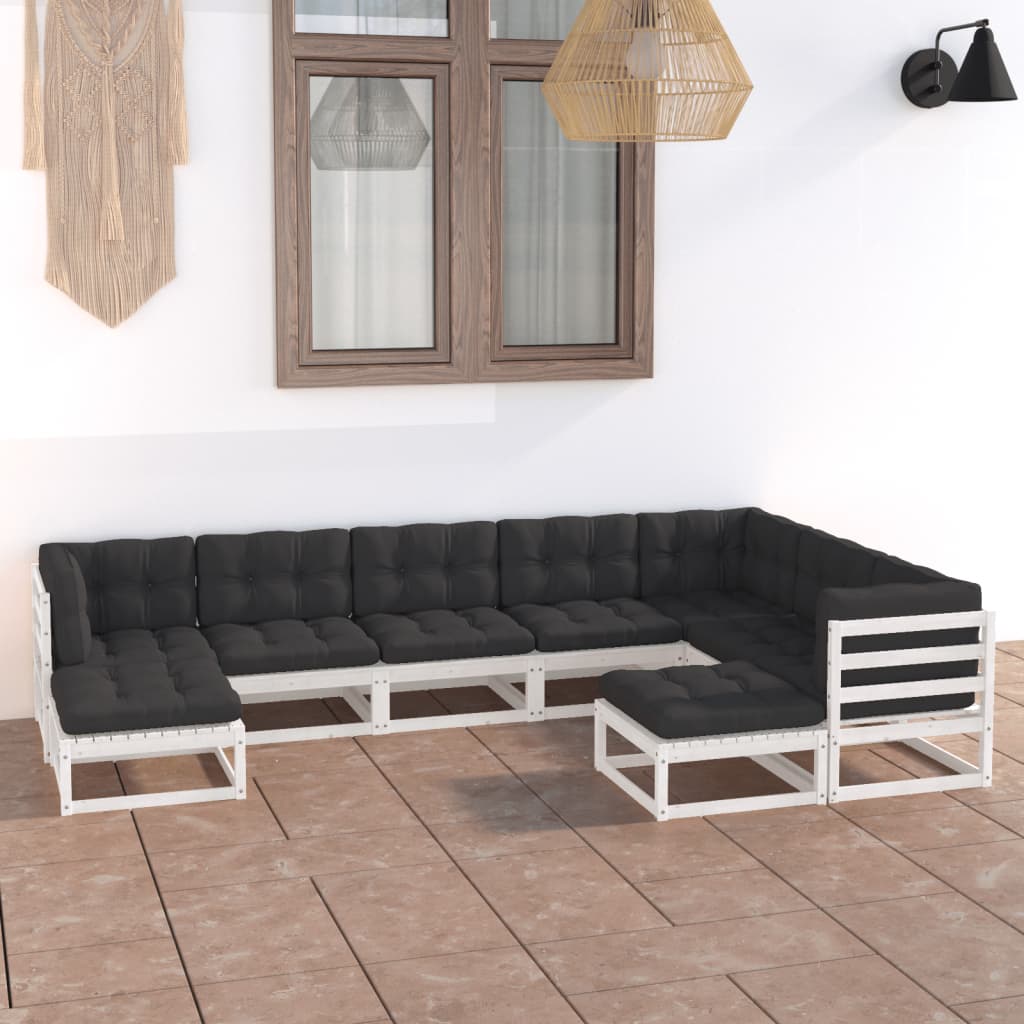 vidaXL Set de muebles de jardín 9 pzas con cojines madera pino blanco