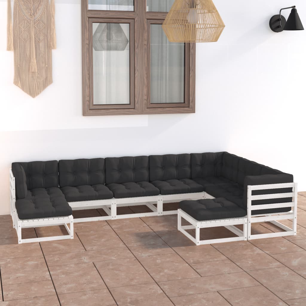 vidaXL 9-tlg. Garten-Lounge-Set mit Kissen Weiß Massivholz Kiefer