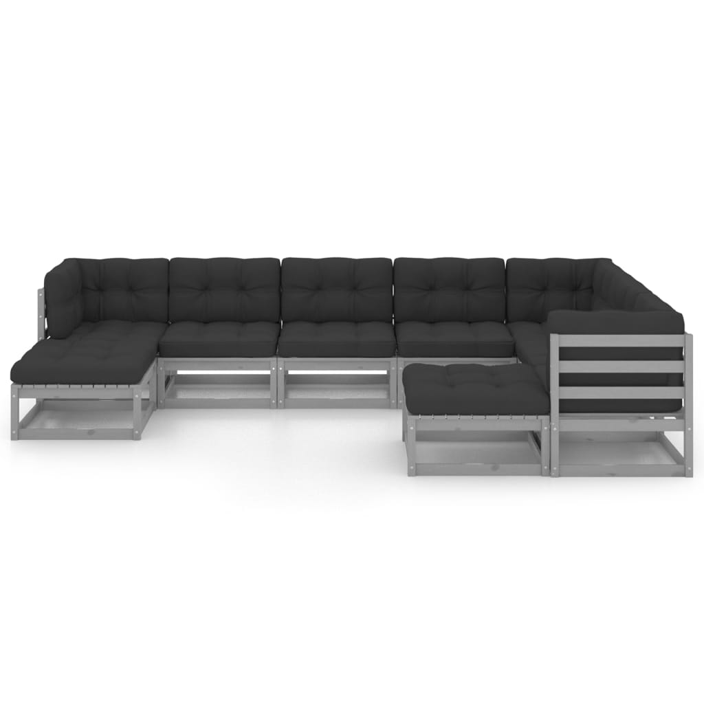 

vidaXL 9-delige Loungeset met kussens massief grenenhout grijs