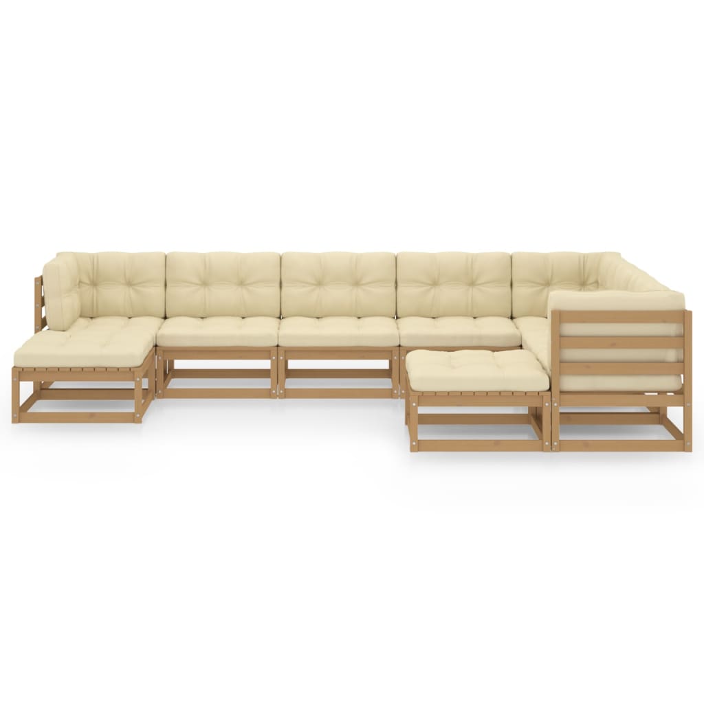 

vidaXL 9-delige Loungeset met kussens massief grenenhout honingbruin