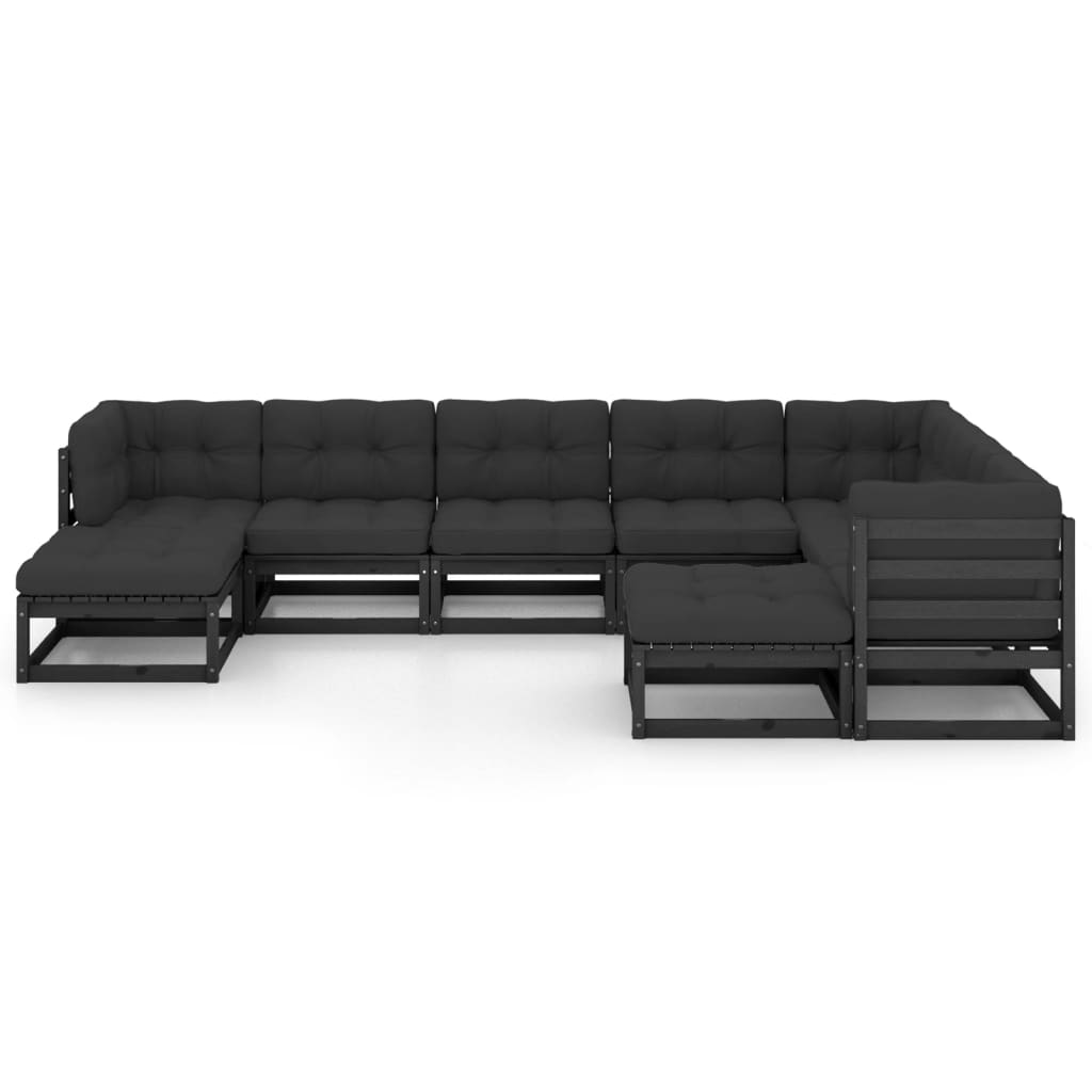 

vidaXL 9-delige Loungeset met kussens massief grenenhout zwart