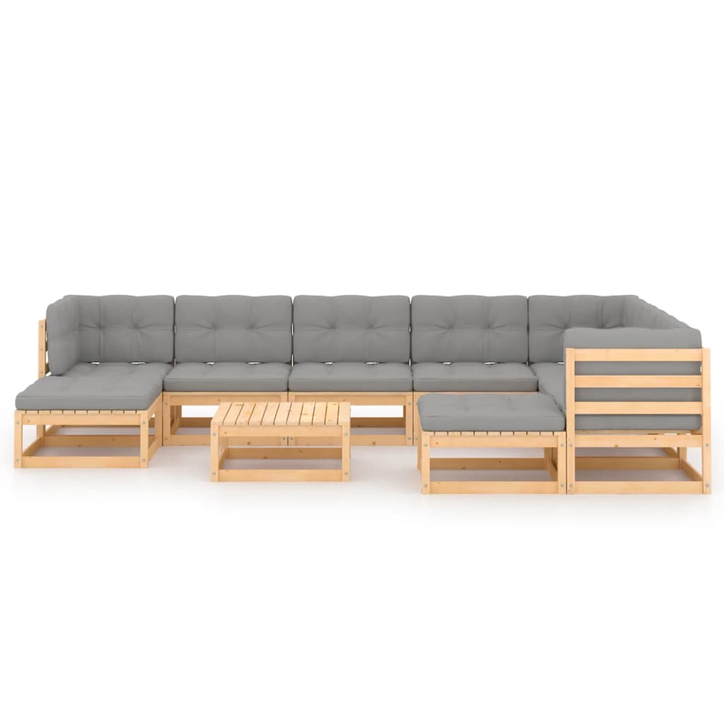 

vidaXL 10-delige Loungeset met kussens massief grenenhout