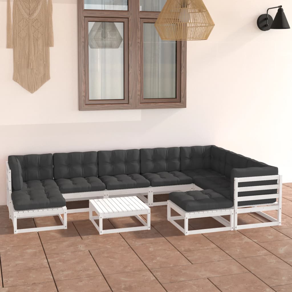vidaXL Set mobilier grădină cu perne, 9 piese, lemn masiv de pin alb Alb imagine noua
