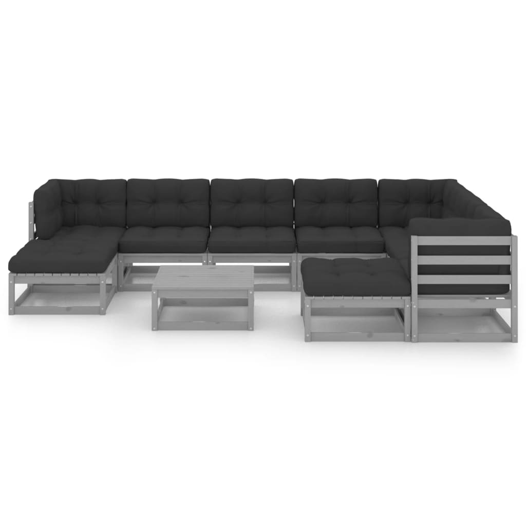 

vidaXL 10-delige Loungeset met kussens massief grenenhout grijs