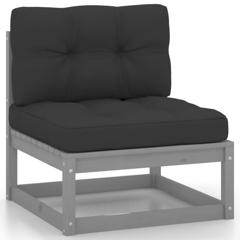 Set mobilier grădină cu perne, 10 piese, negru, lemn masiv pin