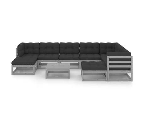 vidaXL 10-tlg. Garten-Lounge-Set mit Kissen Grau Massivholz Kiefer