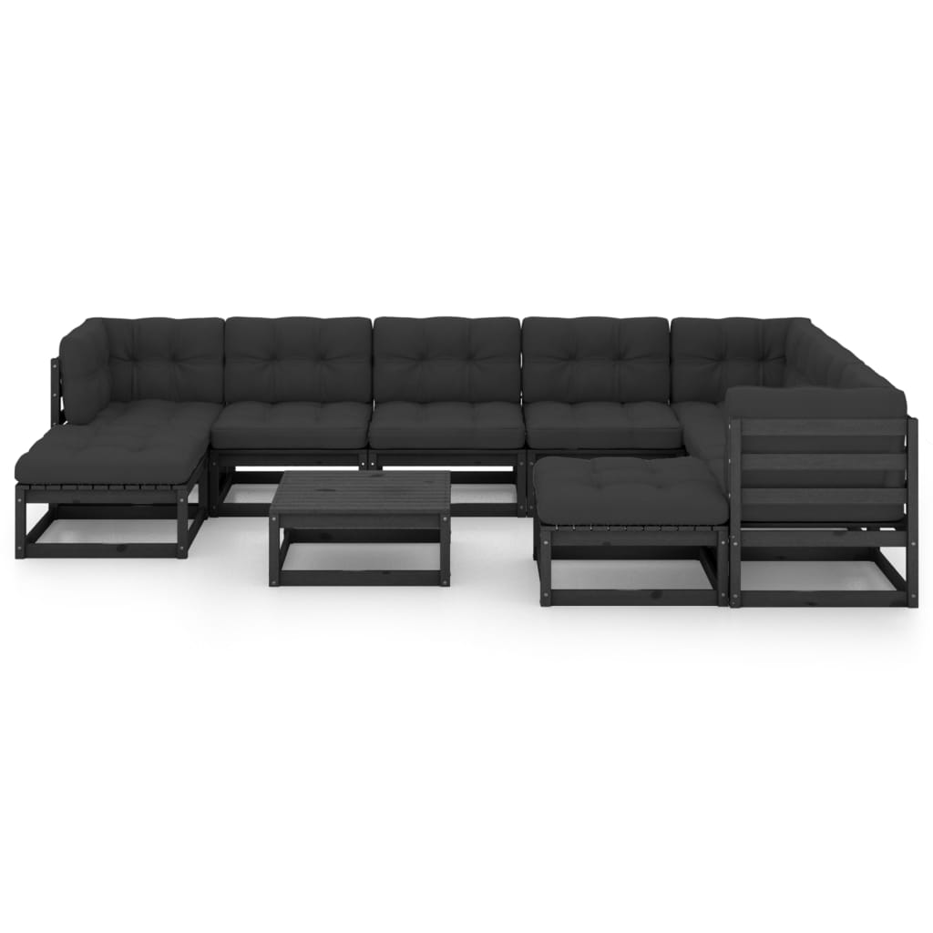 vidaXL 10-tlg. Garten-Lounge-Set mit Kissen Schwarz Kiefer Massivholz