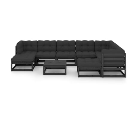 vidaXL 10-tlg. Garten-Lounge-Set mit Kissen Schwarz Kiefer Massivholz