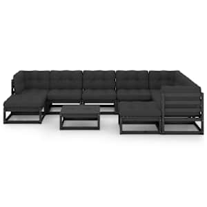 vidaXL Sodo komplektas su pagalvėmis, 10 dalių, juodas, pu&scaron;ies masyvas