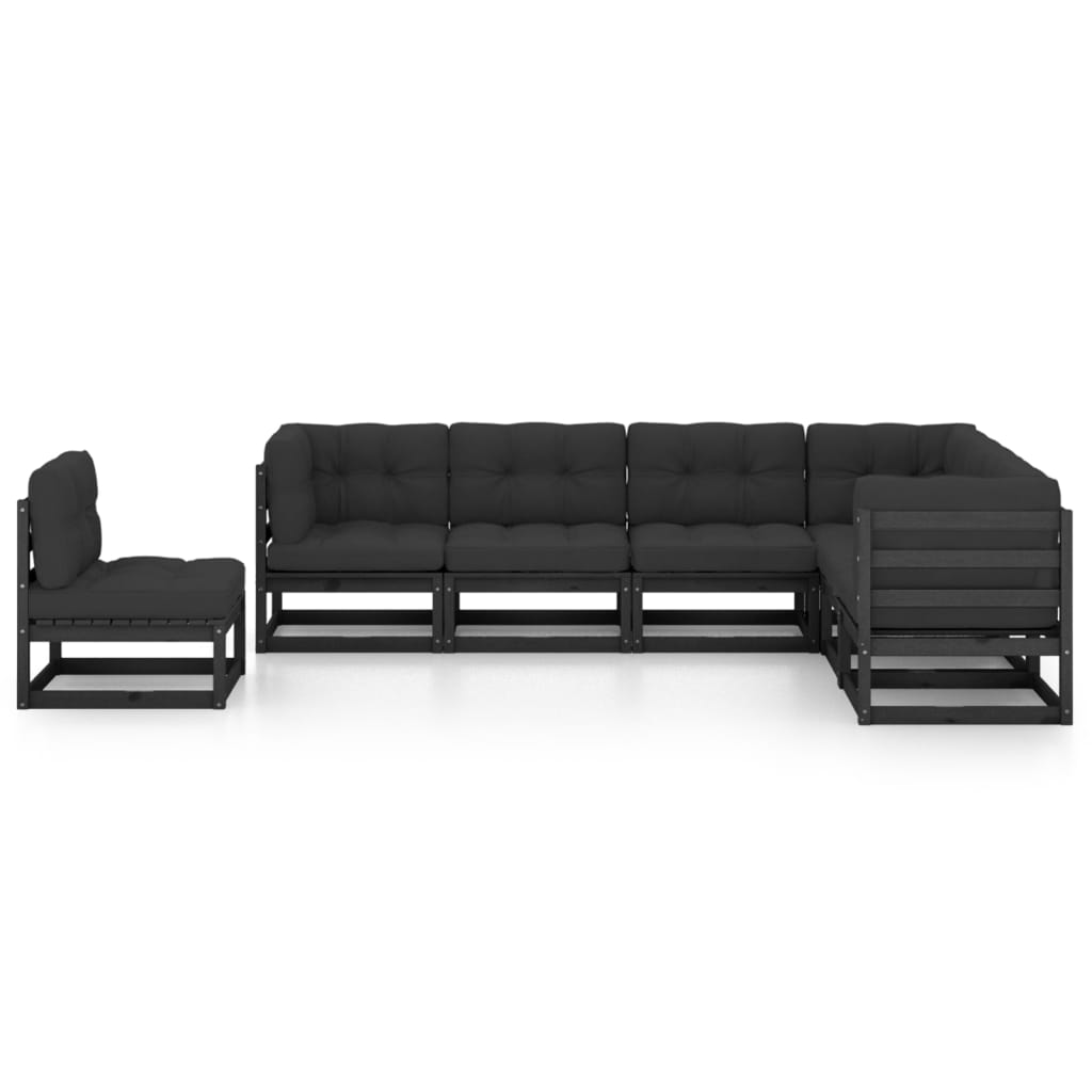 vidaXL 7-delige Loungeset met kussens massief grenenhout zwart afbeelding
