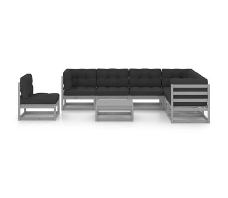 vidaXL 8 Parta Gar&eth;s&oacute;fasett me&eth; Sessum Gr&aacute;tt Gegnheill Furuvi&eth;ur