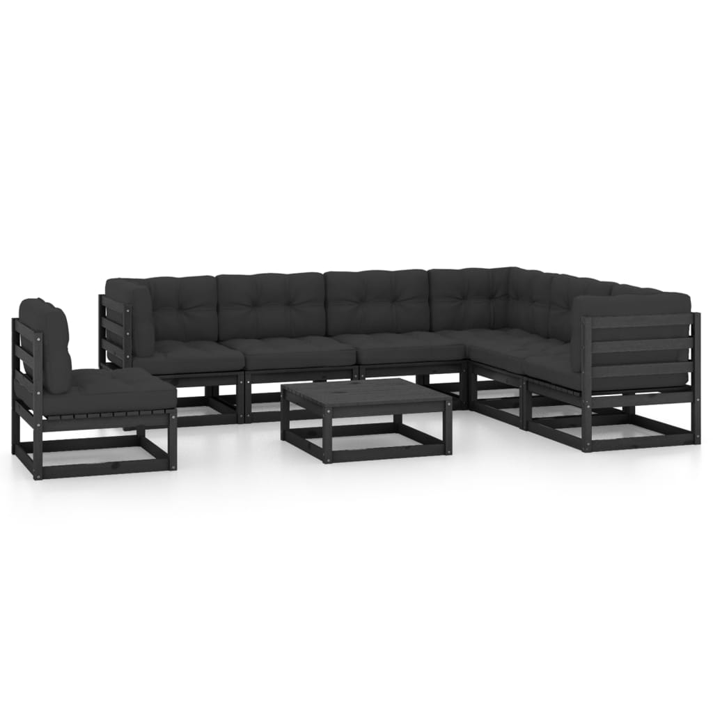 vidaXL 8-tlg. Garten-Lounge-Set mit Kissen Schwarz Massivholz Kiefer