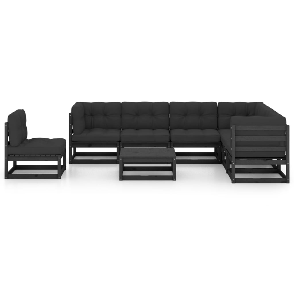 

vidaXL 8-delige Loungeset met kussens massief grenenhout zwart