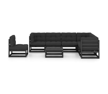 vidaXL 8 pcs conjunto lounge jardim c/ almofad&otilde;es pinho maci&ccedil;o preto