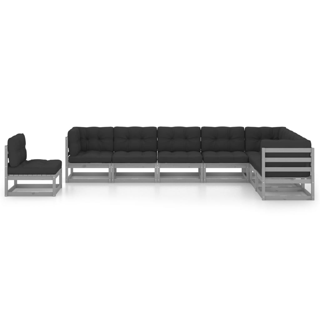 vidaXL 8-delige Loungeset met kussens massief grenenhout grijs afbeelding