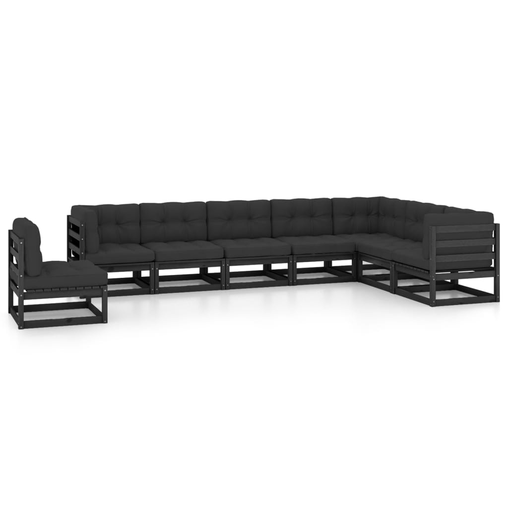 vidaXL Set Divani da Giardino 8 pz con Cuscini Massello di Pino Nero