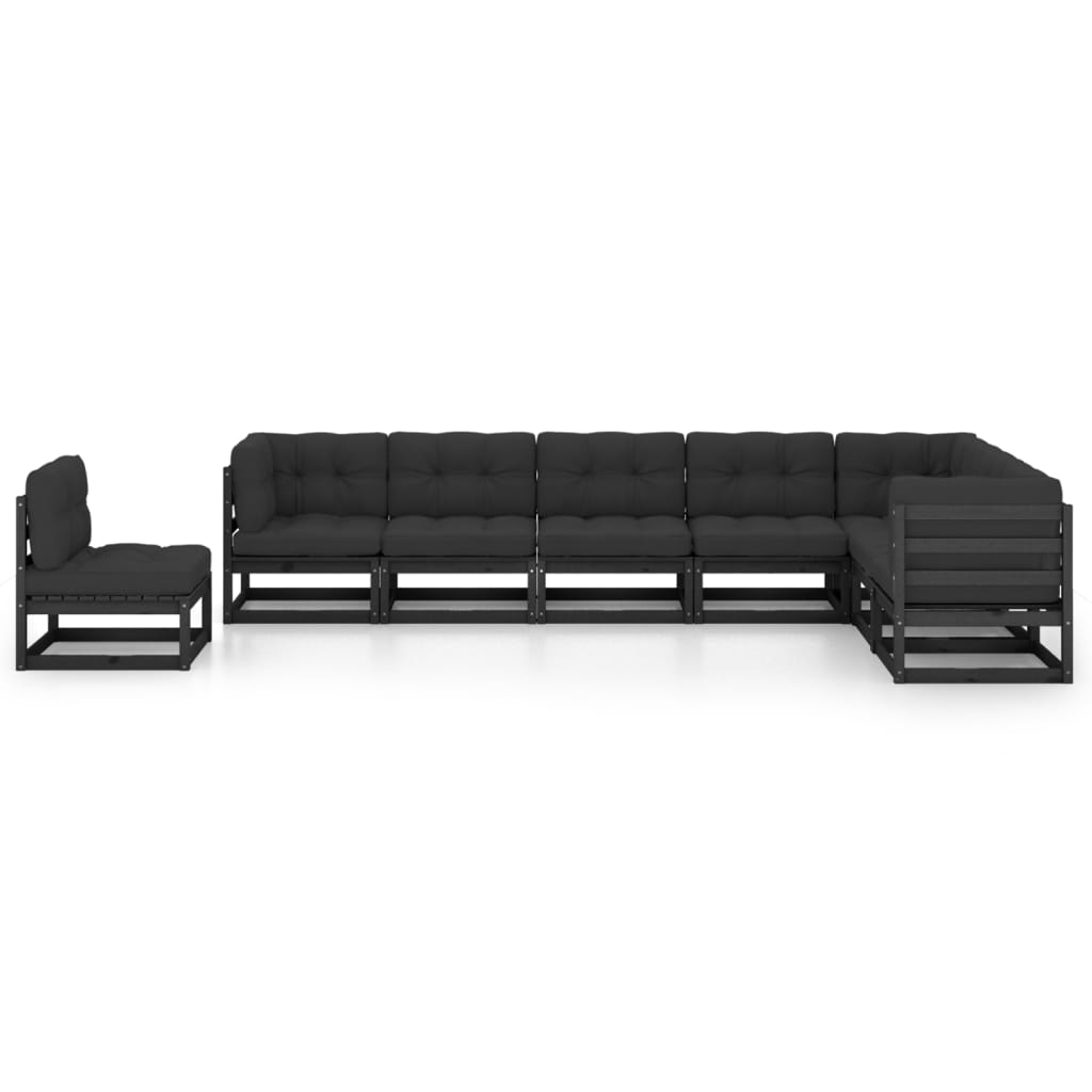 

vidaXL 8-delige Loungeset met kussens massief grenenhout zwart