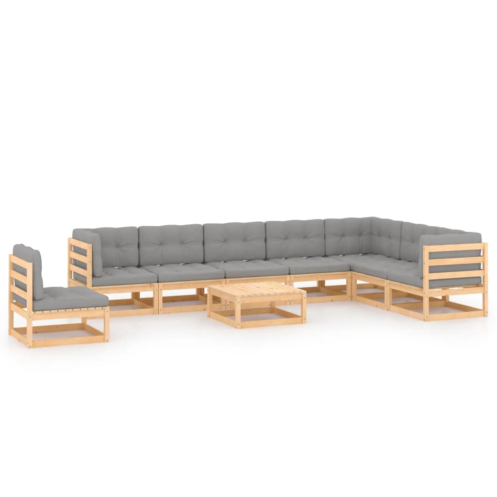 9-tlg. Garten-Lounge-Set mit Kissen Massivholz Kiefer