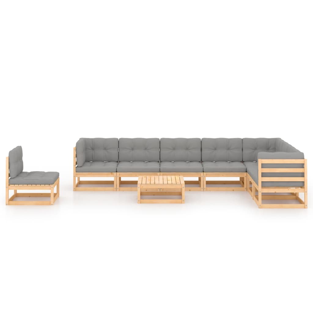 vidaXL 9-delige Loungeset met kussens massief grenenhout afbeelding