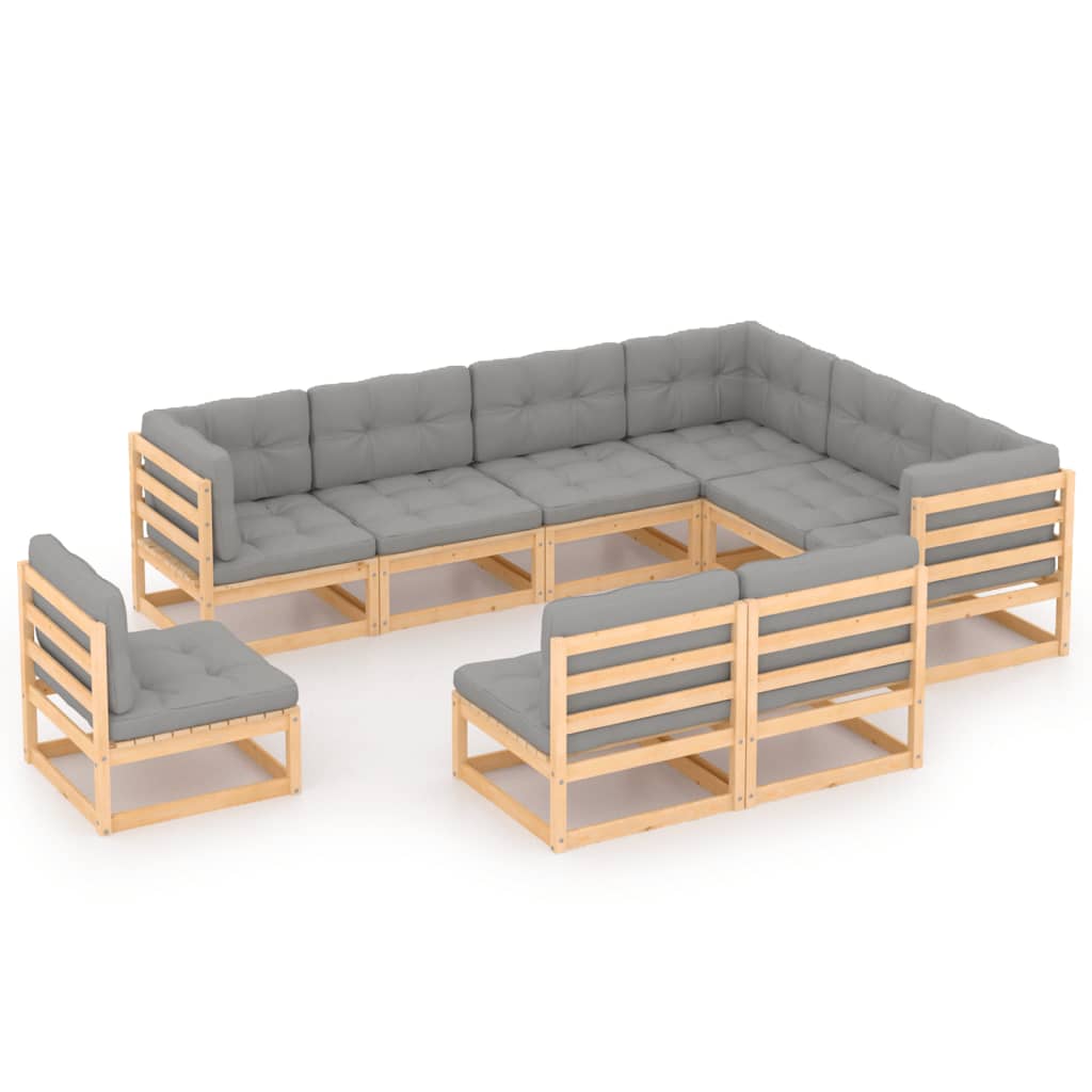 vidaXL 9-tlg. Garten-Lounge-Set mit Kissen Massivholz Kiefer