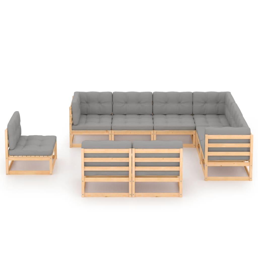 vidaXL 9-delige Loungeset met kussens massief grenenhout afbeelding