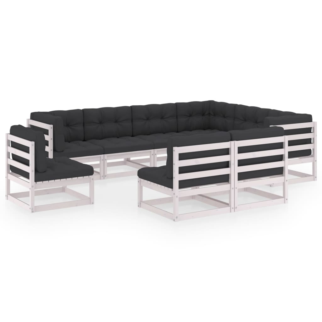 vidaXL 9-tlg. Garten-Lounge-Set mit Kissen Weiß Massivholz Kiefer