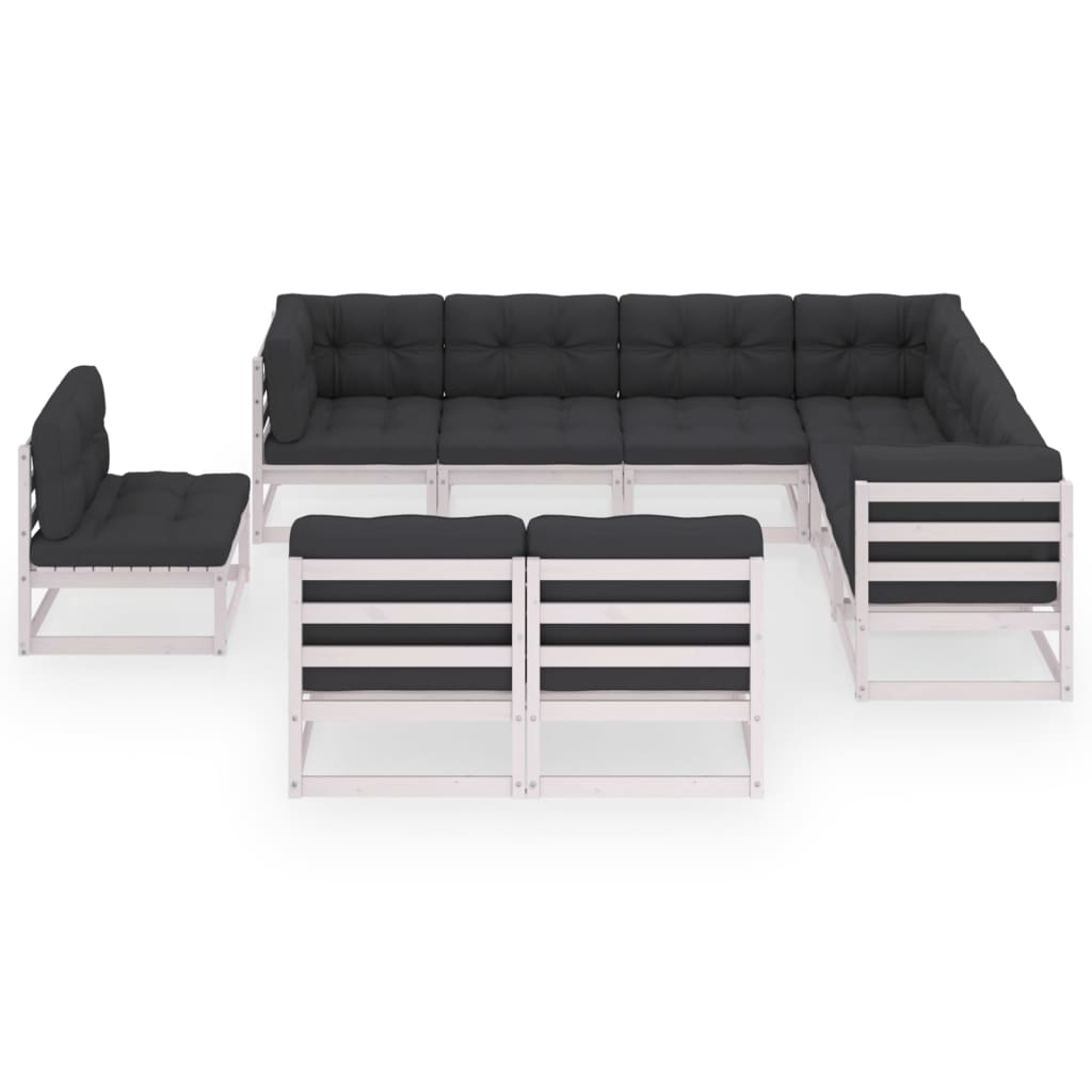 

vidaXL 9-delige Loungeset met kussens massief grenenhout wit
