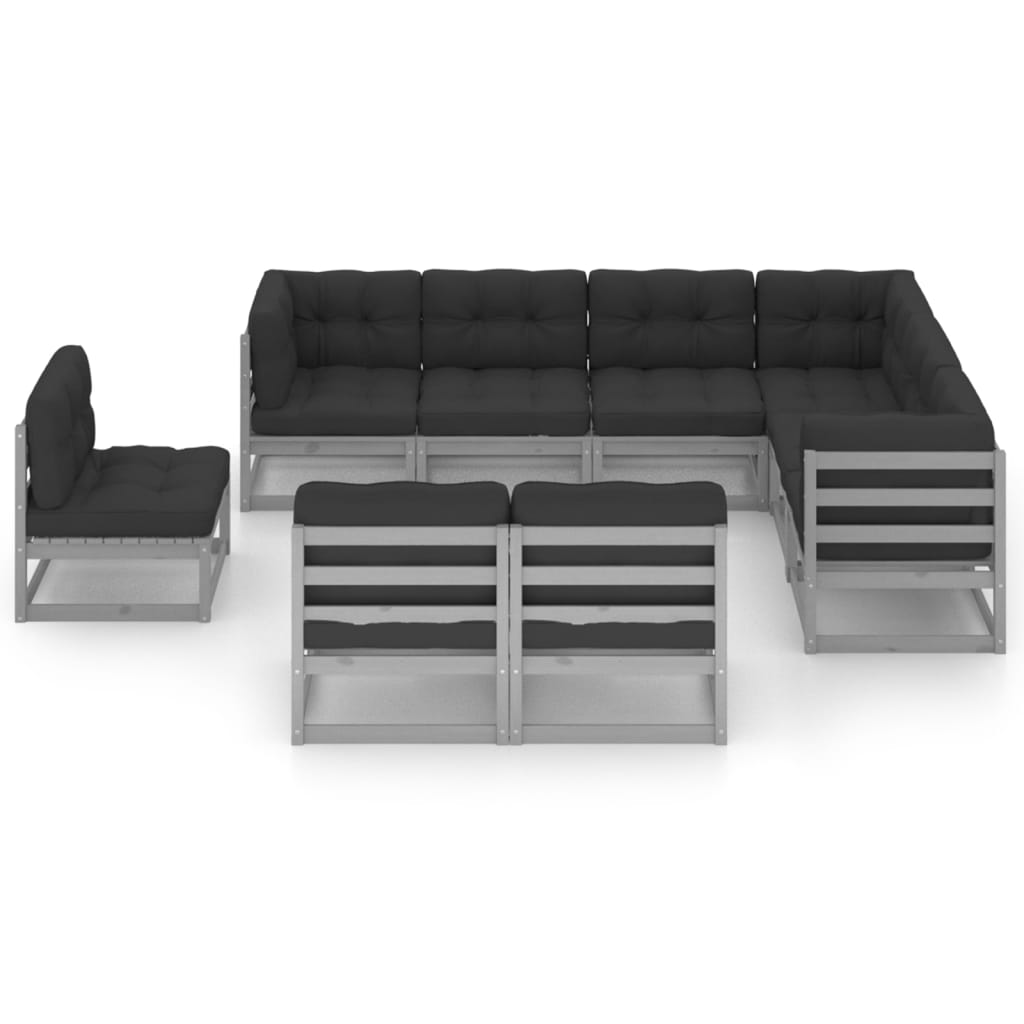vidaXL 9-delige Loungeset met kussens massief grenenhout grijs afbeelding
