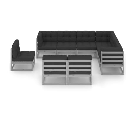 vidaXL Set mobilier grădină cu perne, 9 piese, gri, lemn masiv de pin