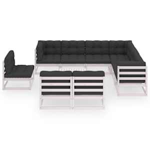 vidaXL Garden Lounge Set White Solid Pinewood, Fabric (100% Polyester)