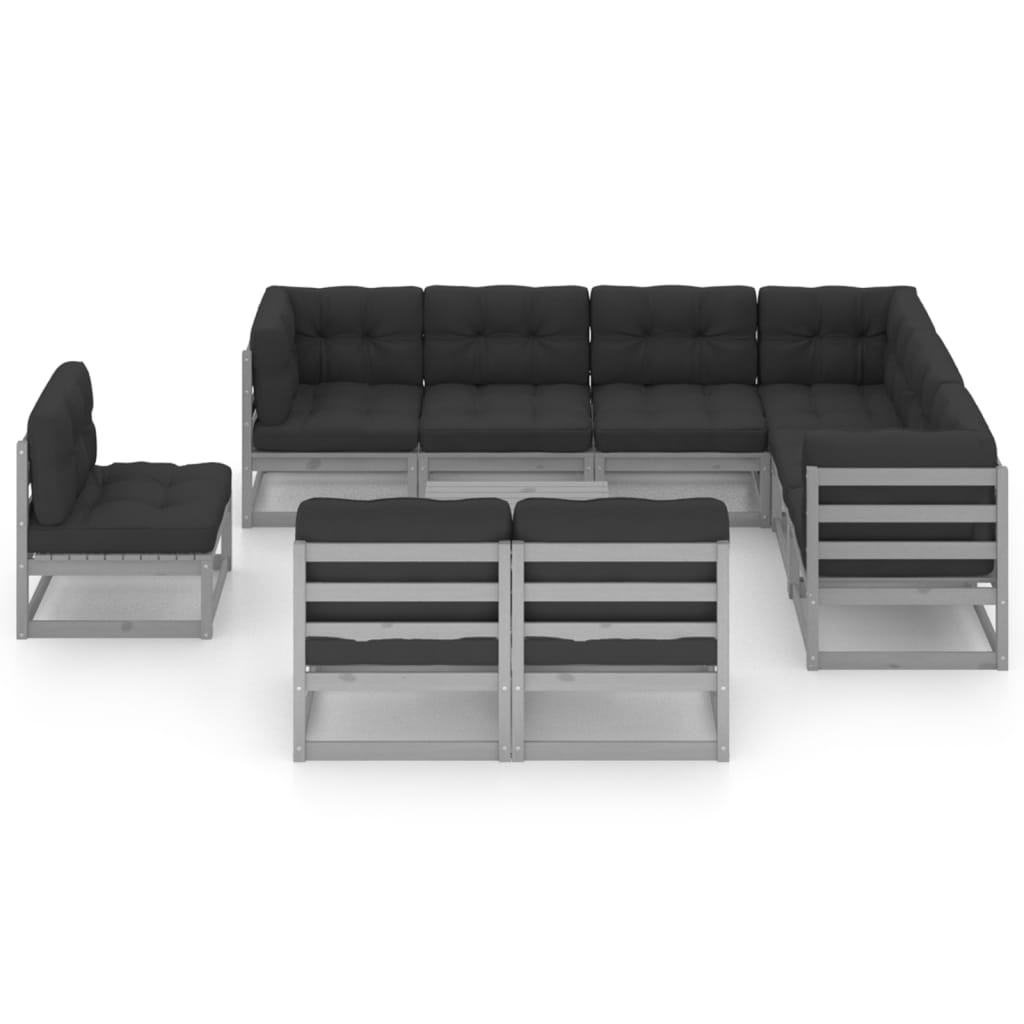 

vidaXL 10-delige Loungeset met kussens massief grenenhout grijs