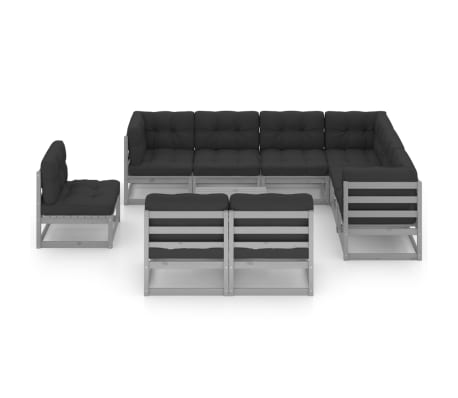 vidaXL Garden Lounge Set Grey Solid pine wood, Polyester fabric Large