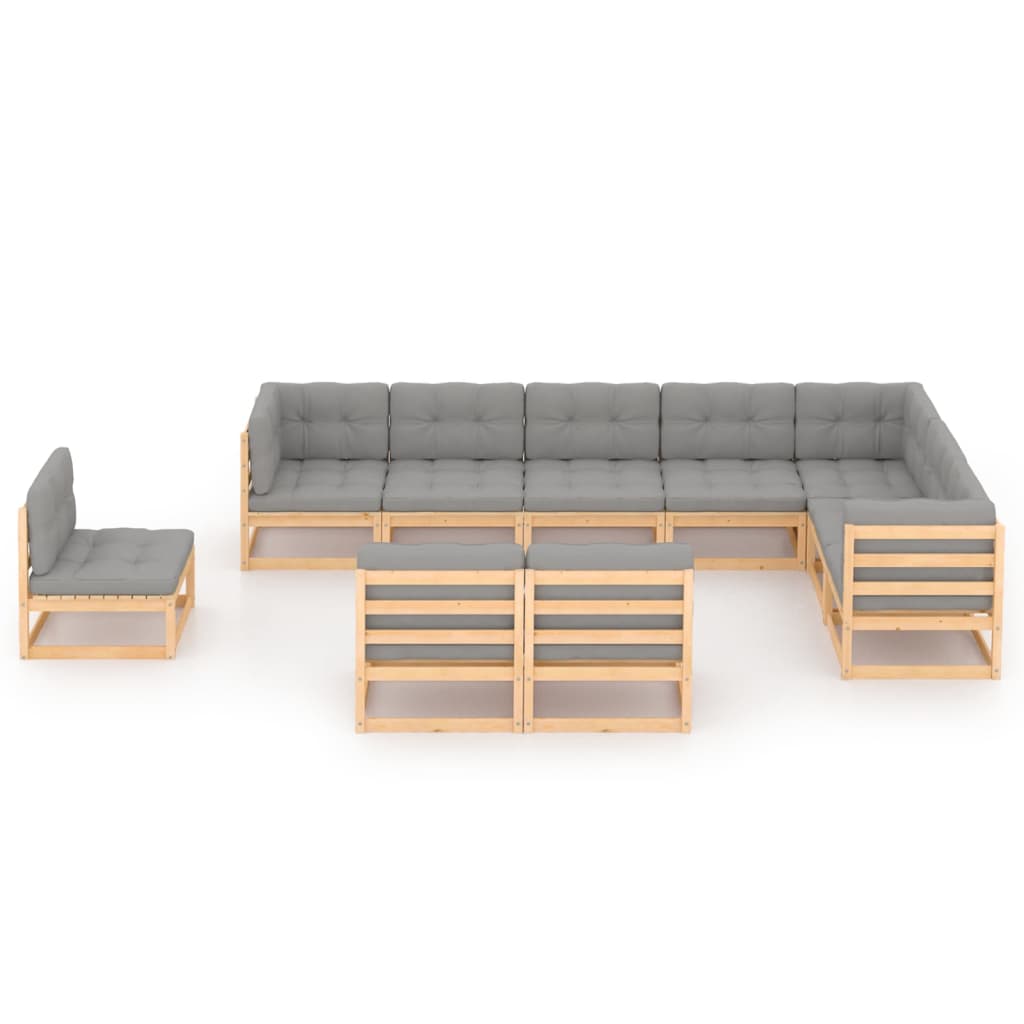 vidaXL 10-delige Loungeset met kussens massief grenenhout afbeelding