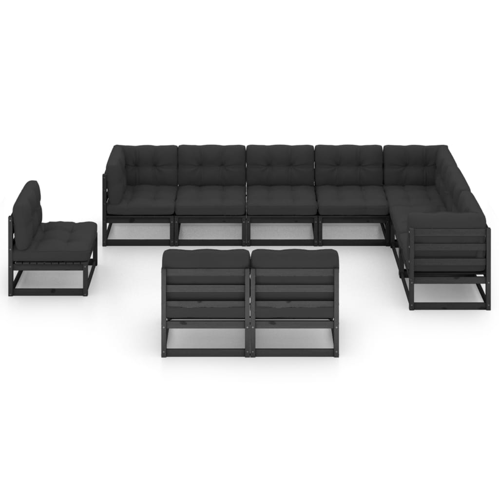 vidaXL 10-delige Loungeset met kussens massief grenenhout zwart afbeelding