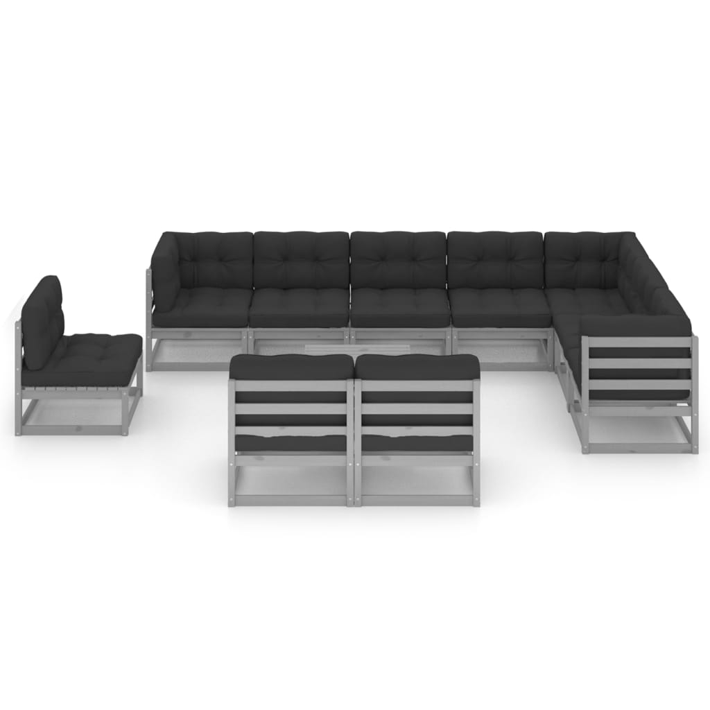

vidaXL 11-delige Loungeset met kussens massief grenenhout grijs